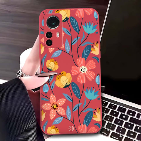 Xiaomi 12X Cover - Red - D2 - ONation Floral Series - HQ Liquid Silicone Soft Case