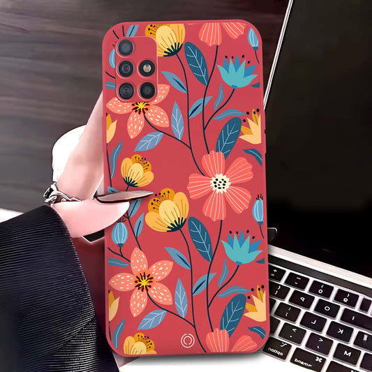 Samsung Galaxy A51 Cover - Red - D2 - ONation Floral Series - HQ Liquid Silicone Soft Case