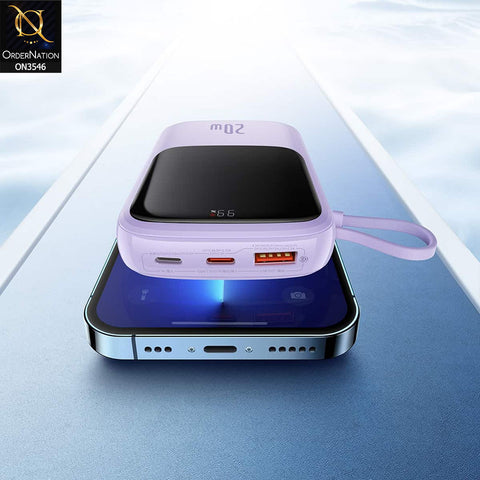 Baseus Qpow Pro Digital Display 20W 10,000mah IP Cable - Fast Charge Power Bank - Purple