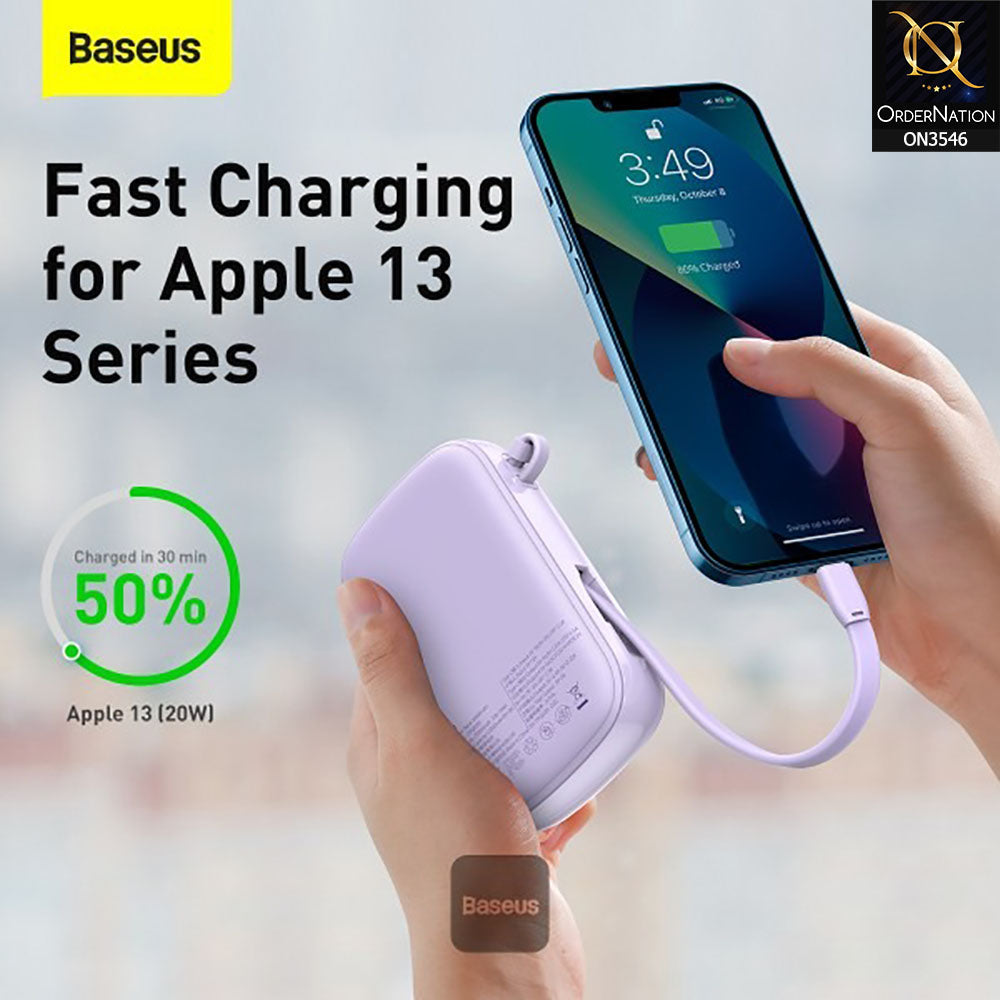 Baseus Qpow Pro Digital Display 20W 10,000mah IP Cable - Fast Charge Power Bank - Purple