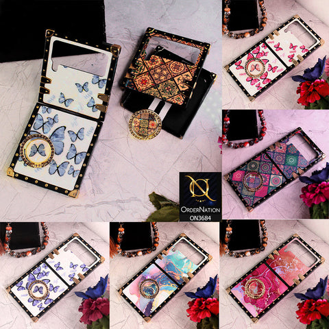 Infinix Hot 50 4G Cover - Design1 - Trendy Holographic Design Golden Square Case with Matching Bling Ring Holder