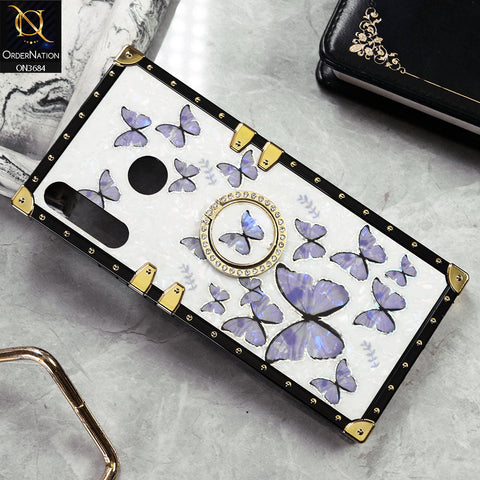 Infinix Hot 8 Lite Cover - Design5 - Trendy Holographic Design Golden Square Case with Matching Bling Ring Holder