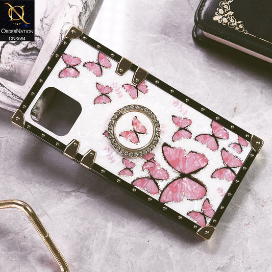 iPhone 15 Pro Max Cover - Design1 - Trendy Holographic Design Golden Square Case with Matching Bling Ring Holder