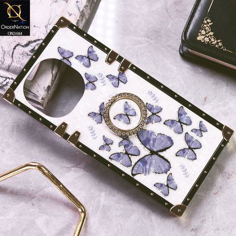 Tecno Spark Go 1 Cover - Design5 - Trendy Holographic Design Golden Square Case with Matching Bling Ring Holder