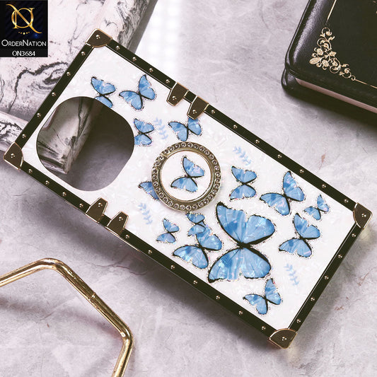 Tecno Spark Go 1 Cover - Design6 - Trendy Holographic Design Golden Square Case with Matching Bling Ring Holder