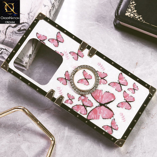 Infinix Smart 8 HD Cover - Design1 - Trendy Holographic Design Golden Square Case with Matching Bling Ring Holder
