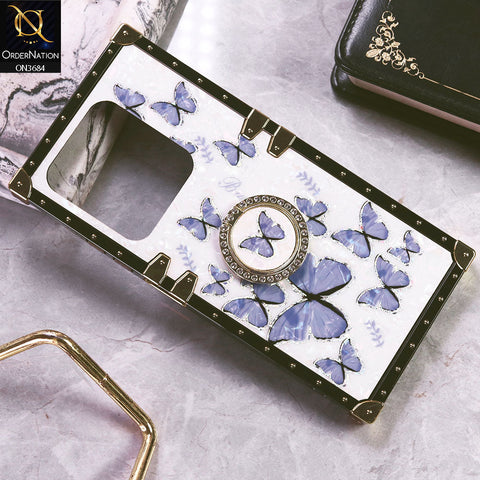 Infinix Smart 8 HD Cover - Design5 - Trendy Holographic Design Golden Square Case with Matching Bling Ring Holder