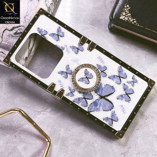Tecno Spark 20C Cover - Design5 - Trendy Holographic Design Golden Square Case with Matching Bling Ring Holder