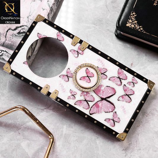 Tecno Spark 30C 4G Cover - Design1 - Trendy Holographic Design Golden Square Case with Matching Bling Ring Holder