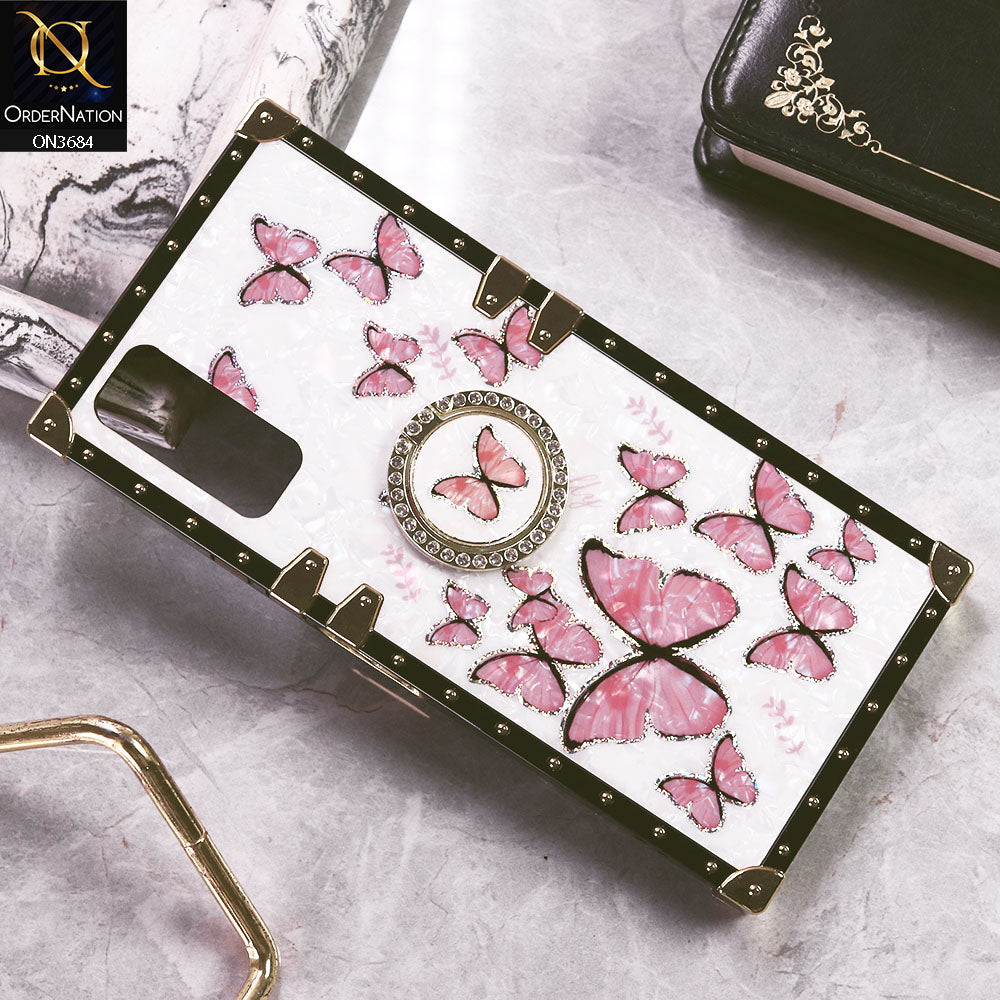 Vivo Y11s Cover - Design1 - Trendy Holographic Design Golden Square Case with Matching Bling Ring Holder