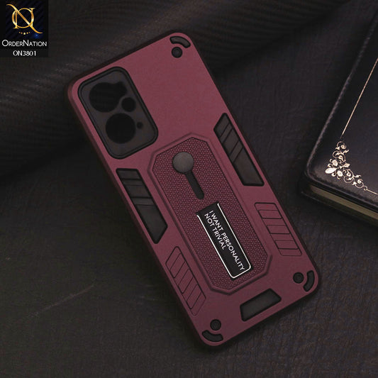 Oppo A36 Cover - Burgundy - Hybrid Stylish Slide Finger Grip With Metal Kickstand Soft Borders Case