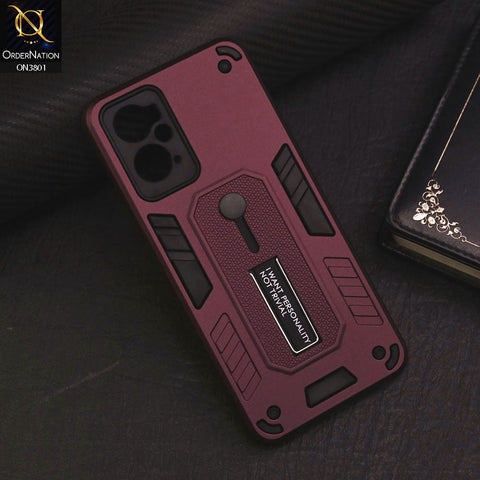 Oppo K10 Cover - Burgundy - Hybrid Stylish Slide Finger Grip With Metal Kickstand Soft Borders Case