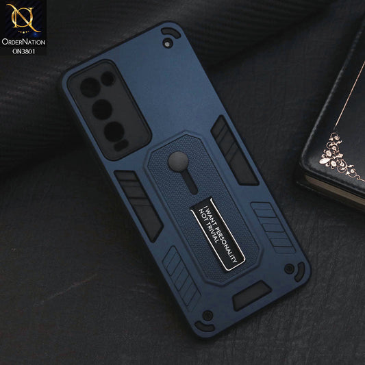 Tecno Camon 18T Cover - Midnight Blue - Hybrid Stylish Slide Finger Grip With Metal Kickstand Soft Borders Case