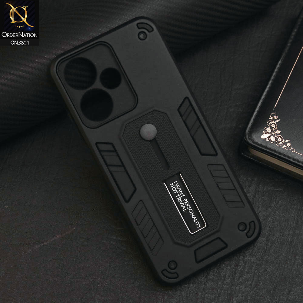 Infinix Hot 30 Cover - Black - Hybrid Stylish Slide Finger Grip With Metal Kickstand Soft Borders Case