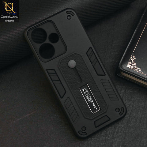 Infinix Hot 30 Cover - Black - Hybrid Stylish Slide Finger Grip With Metal Kickstand Soft Borders Case