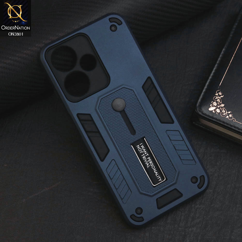 Infinix Hot 30 Cover - Midnight Blue - Hybrid Stylish Slide Finger Grip With Metal Kickstand Soft Borders Case