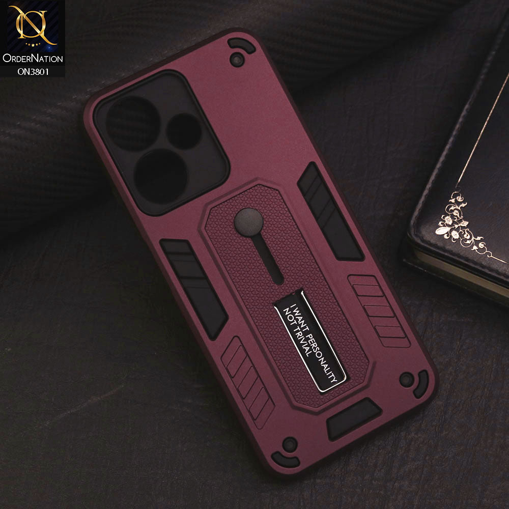 Infinix Hot 30 Play Cover - Burgundy - Hybrid Stylish Slide Finger Grip With Metal Kickstand Soft Borders Case