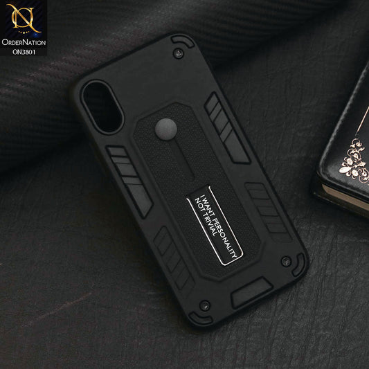 iPhone XS / X Cover - Black - Hybrid Stylish Slide Finger Grip With Metal Kickstand Soft Borders Case