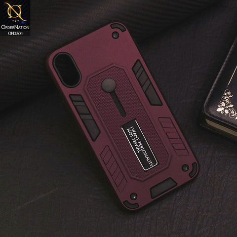 iPhone XS / X Cover - Burgundy - Hybrid Stylish Slide Finger Grip With Metal Kickstand Soft Borders Case