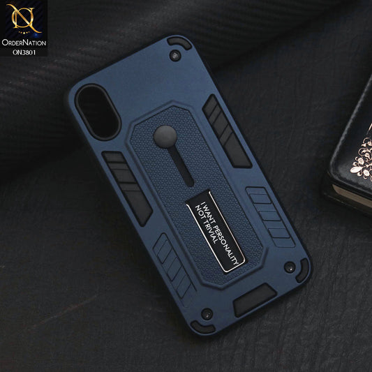 iPhone XS / X Cover - Midnight Blue - Hybrid Stylish Slide Finger Grip With Metal Kickstand Soft Borders Case