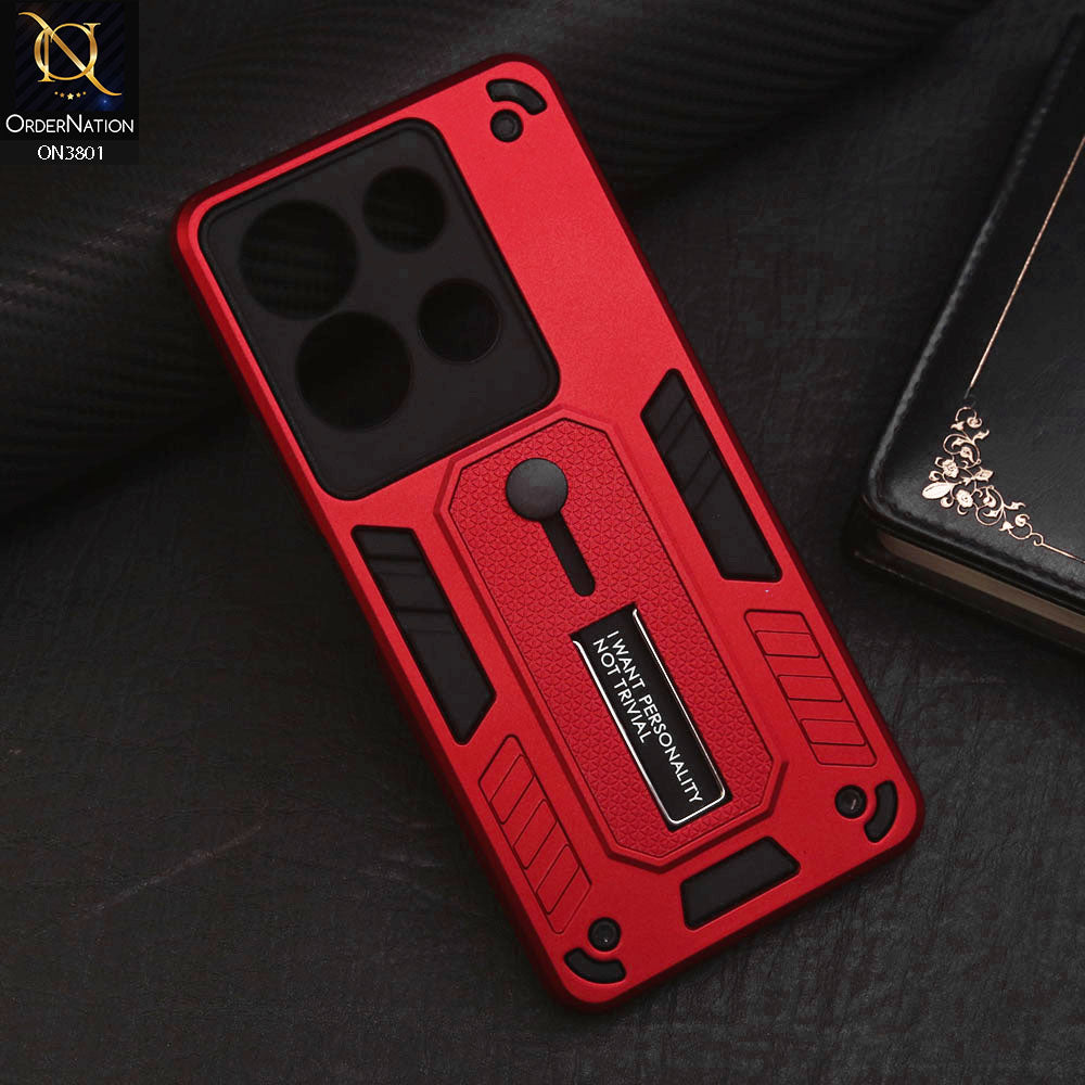 Infinix Note 30 Cover - Red - Hybrid Stylish Slide Finger Grip With Metal Kickstand Soft Borders Case