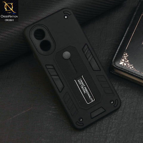 Oppo A38 Cover - Black - Hybrid Stylish Slide Finger Grip With Metal Kickstand Soft Borders Case