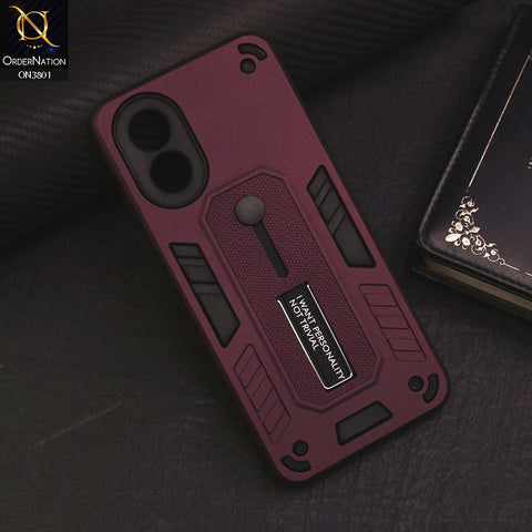 Oppo A38 Cover - Burgundy - Hybrid Stylish Slide Finger Grip With Metal Kickstand Soft Borders Case