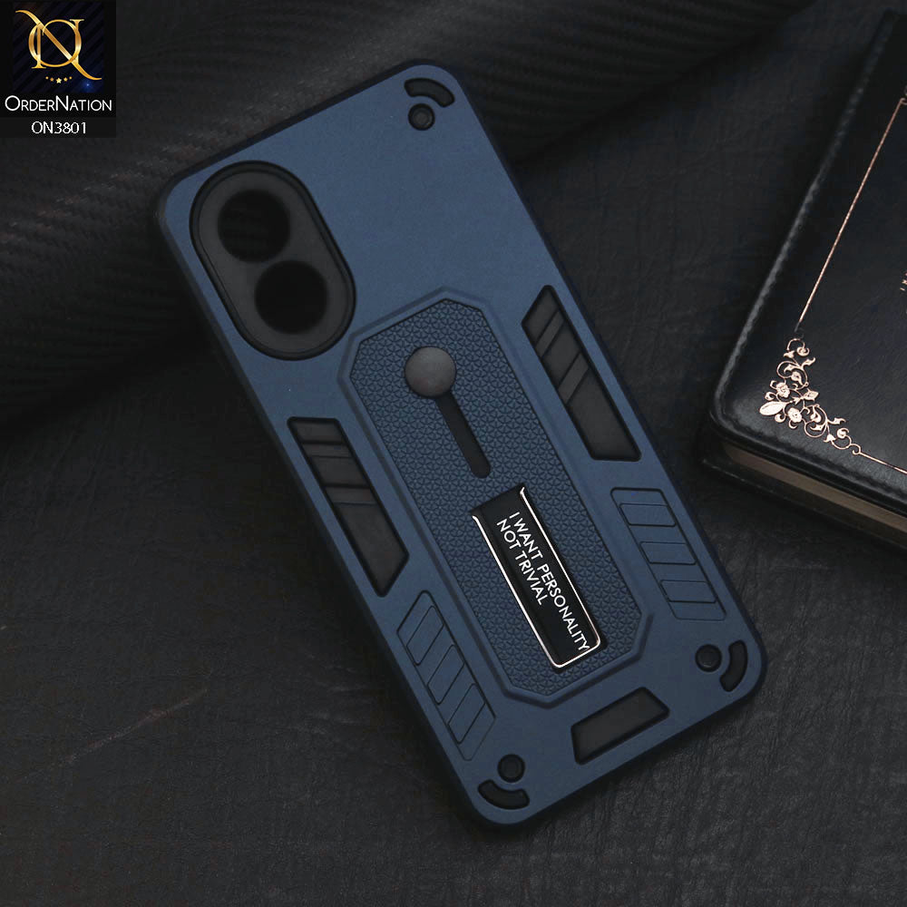 Oppo A38 Cover - Midnight Blue - Hybrid Stylish Slide Finger Grip With Metal Kickstand Soft Borders Case