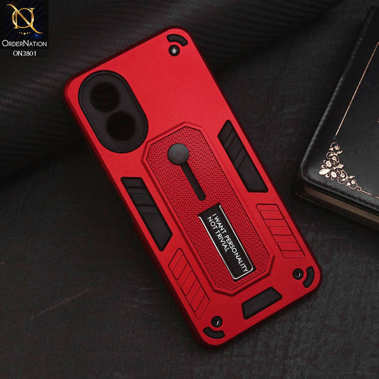 Oppo A38 Cover - Red - Hybrid Stylish Slide Finger Grip With Metal Kickstand Soft Borders Case