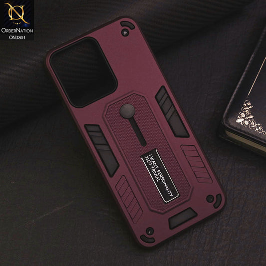 Xiaomi Redmi 12 Cover - Burgundy - Hybrid Stylish Slide Finger Grip With Metal Kickstand Soft Borders Case