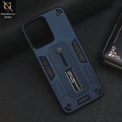 Xiaomi Redmi 12 Cover - Midnight Blue - Hybrid Stylish Slide Finger Grip With Metal Kickstand Soft Borders Case