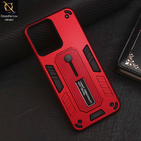 Xiaomi Redmi 12 Cover - Red - Hybrid Stylish Slide Finger Grip With Metal Kickstand Soft Borders Case