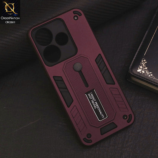 Xiaomi Redmi Note 13R Cover - Burgundy - Hybrid Stylish Slide Finger Grip With Metal Kickstand Soft Borders Case