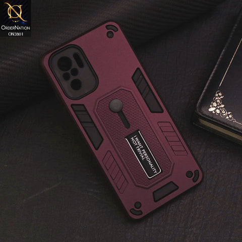 Xiaomi Redmi Note 10S Cover - Burgundy - Hybrid Stylish Slide Finger Grip With Metal Kickstand Soft Borders Case