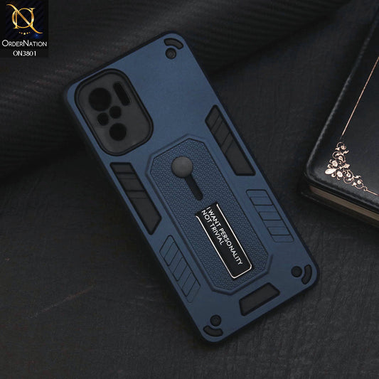 Xiaomi Redmi Note 10 4G Cover - Midnight Blue - Hybrid Stylish Slide Finger Grip With Metal Kickstand Soft Borders Case