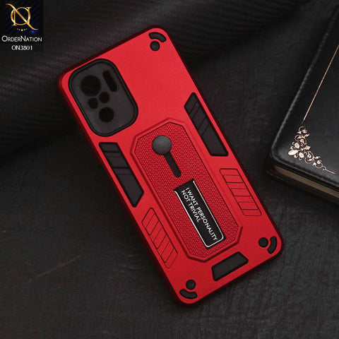 Xiaomi Redmi Note 10 4G Cover - Red - Hybrid Stylish Slide Finger Grip With Metal Kickstand Soft Borders Case