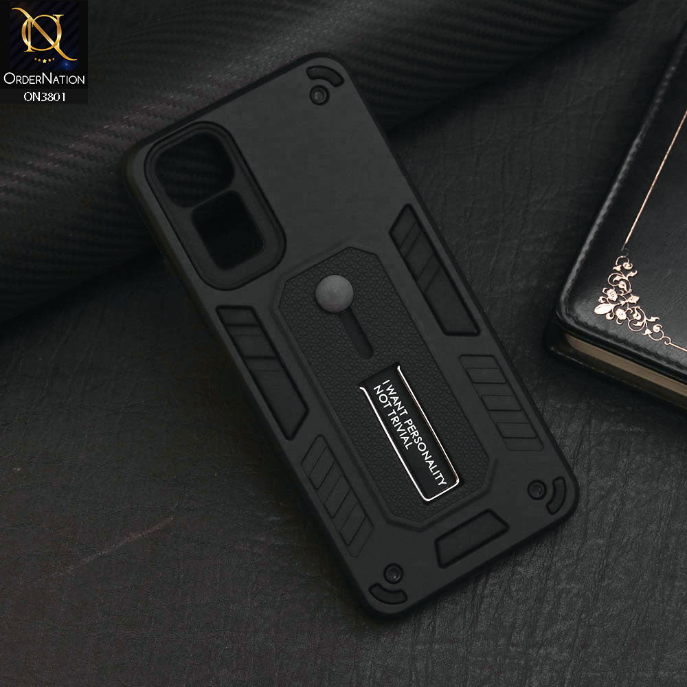 Xiaomi Redmi Note 11 4G Cover - Black - Hybrid Stylish Slide Finger Grip With Metal Kickstand Soft Borders Case