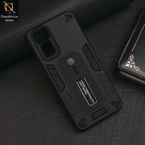 Xiaomi Redmi Note 11 4G Cover - Black - Hybrid Stylish Slide Finger Grip With Metal Kickstand Soft Borders Case