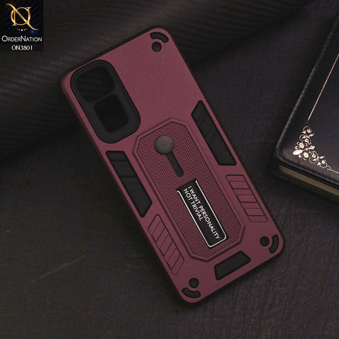 Xiaomi Redmi Note 11 4G Cover - Burgundy - Hybrid Stylish Slide Finger Grip With Metal Kickstand Soft Borders Case