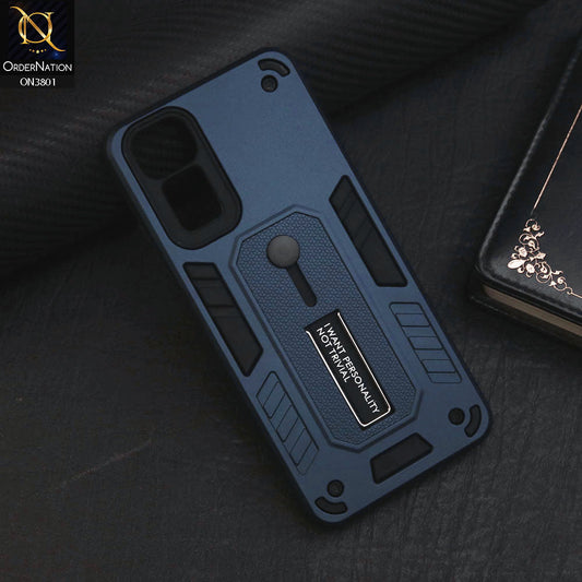 Xiaomi Redmi Note 11 4G Cover - Midnight Blue - Hybrid Stylish Slide Finger Grip With Metal Kickstand Soft Borders Case