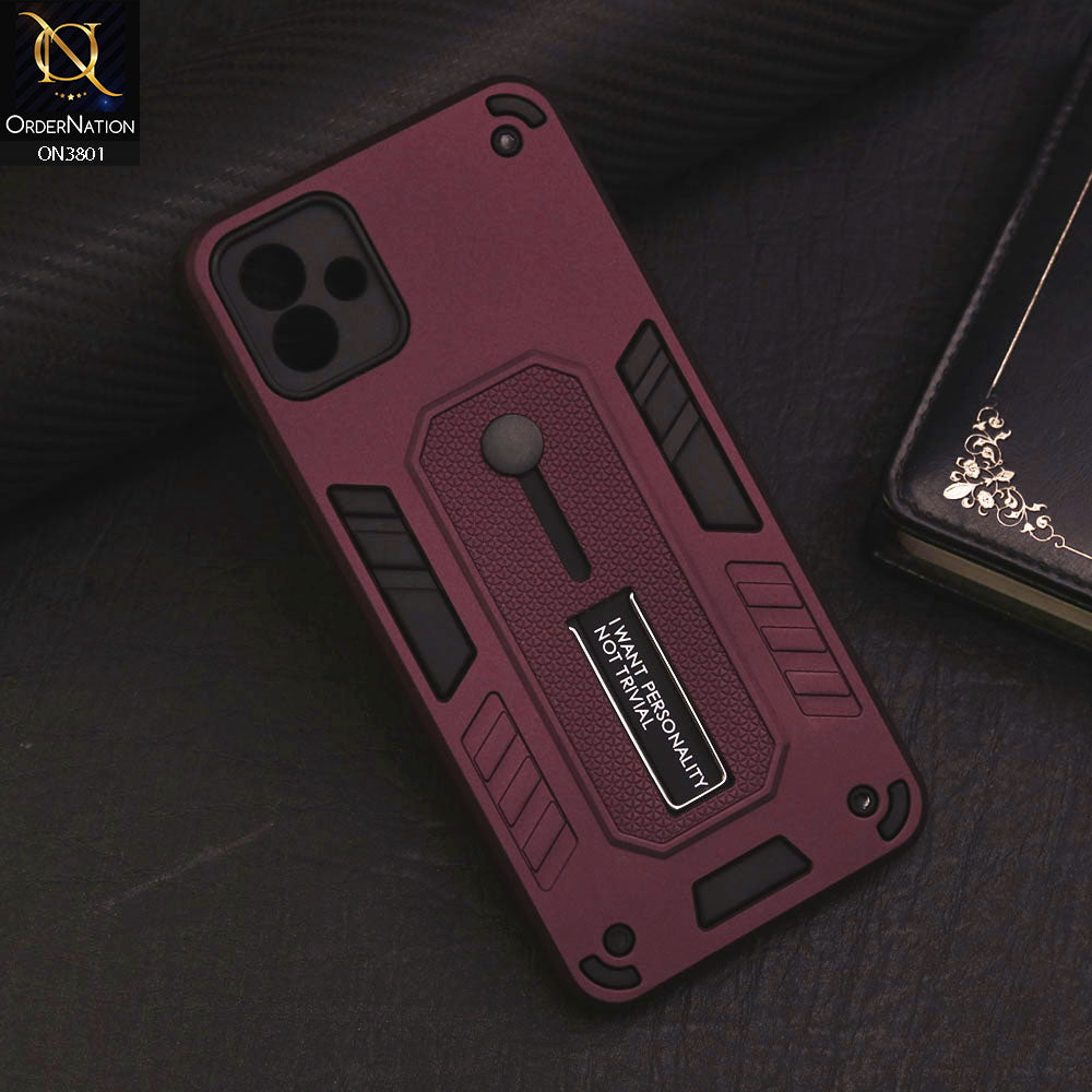 Samsung Galaxy M13 5G Cover - Burgundy - Hybrid Stylish Slide Finger Grip With Metal Kickstand Soft Borders Case