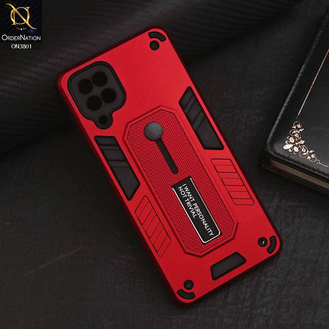 Samsung Galaxy A12 Cover - Red - Hybrid Stylish Slide Finger Grip With Metal Kickstand Soft Borders Case