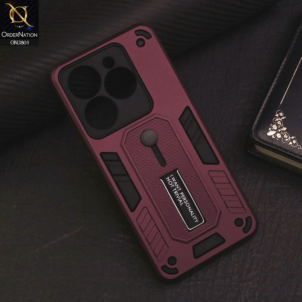 Infinix Hot 40i Cover - Burgundy - Hybrid Stylish Slide Finger Grip With Metal Kickstand Soft Borders Case