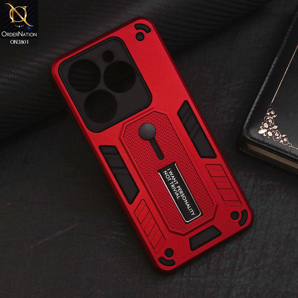 Infinix Smart 8 Plus Cover - Red - Hybrid Stylish Slide Finger Grip With Metal Kickstand Soft Borders Case