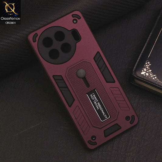 Tecno Spark  20 Pro Plus Cover - Burgundy - Hybrid Stylish Slide Finger Grip With Metal Kickstand Soft Borders Case