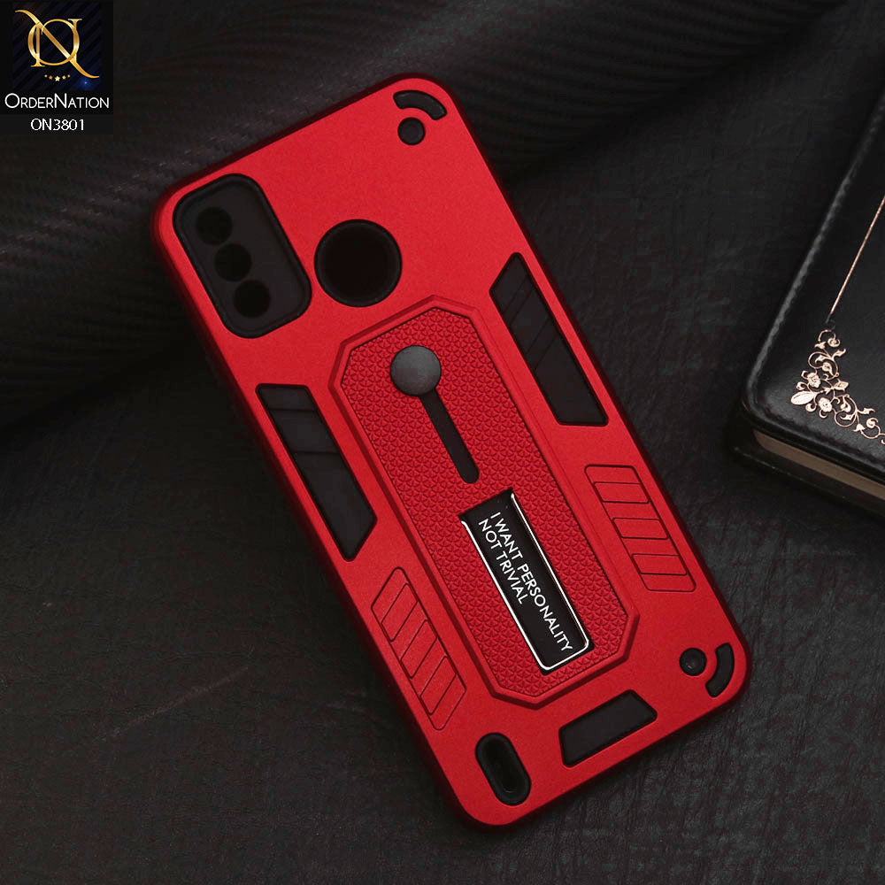 Tecno Spark Go 2020 Cover - Red - Hybrid Stylish Slide Finger Grip With Metal Kickstand Soft Borders Case