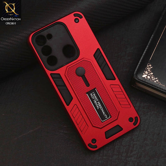 Tecno Spark 9 Cover - Red - Hybrid Stylish Slide Finger Grip With Metal Kickstand Soft Borders Case