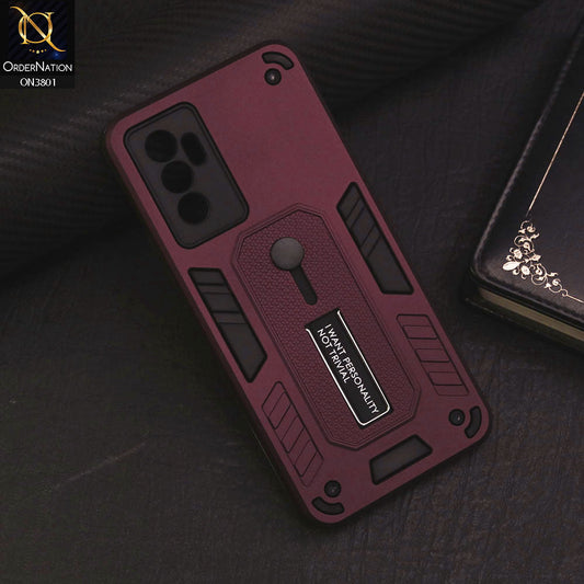 Vivo V23e Cover - Burgundy - Hybrid Stylish Slide Finger Grip With Metal Kickstand Soft Borders Case