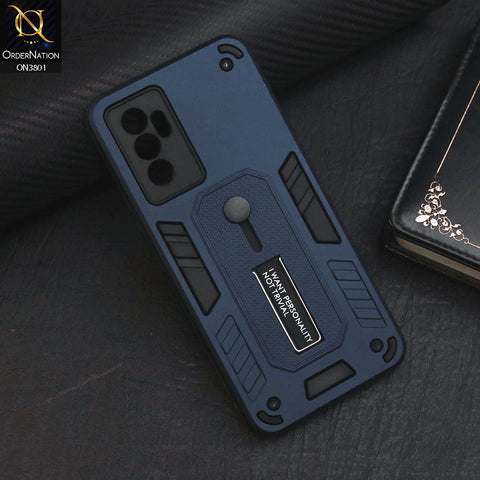 Vivo V23e Cover - Midnight Blue - Hybrid Stylish Slide Finger Grip With Metal Kickstand Soft Borders Case