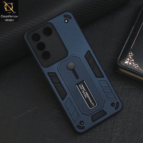 Vivo V27e Cover - Midnight Blue - Hybrid Stylish Slide Finger Grip With Metal Kickstand Soft Borders Case